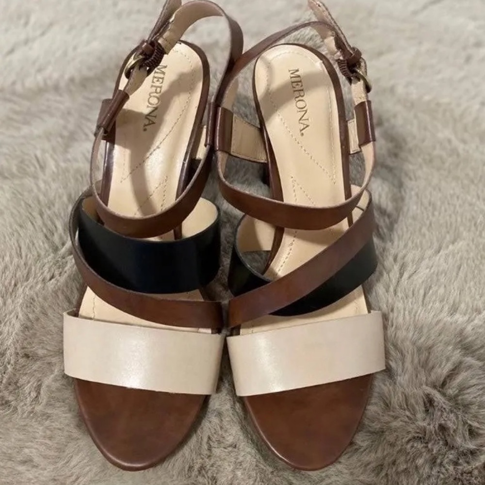 Merona size 11 multi tone heeled sandals